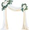 4 Pcs Wedding Arch Flowers and Drape Kit Include 2 Artificial Floral Swag and 2 White Chiffon Drapes